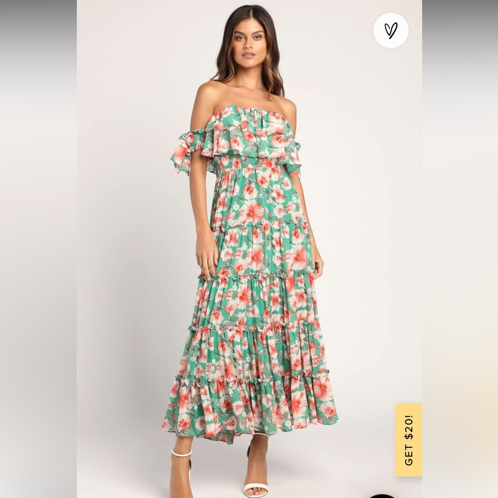 Chance for Us Blush Floral Off-the-Shoulder Ruffled Maxi Dress